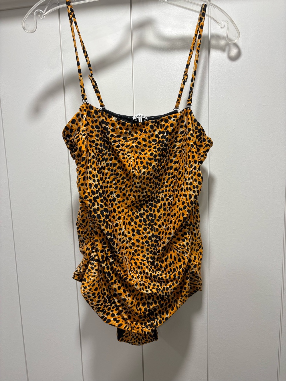 Ganni Women's Leopard Print Swimsuit One Piece Ruched Size 42